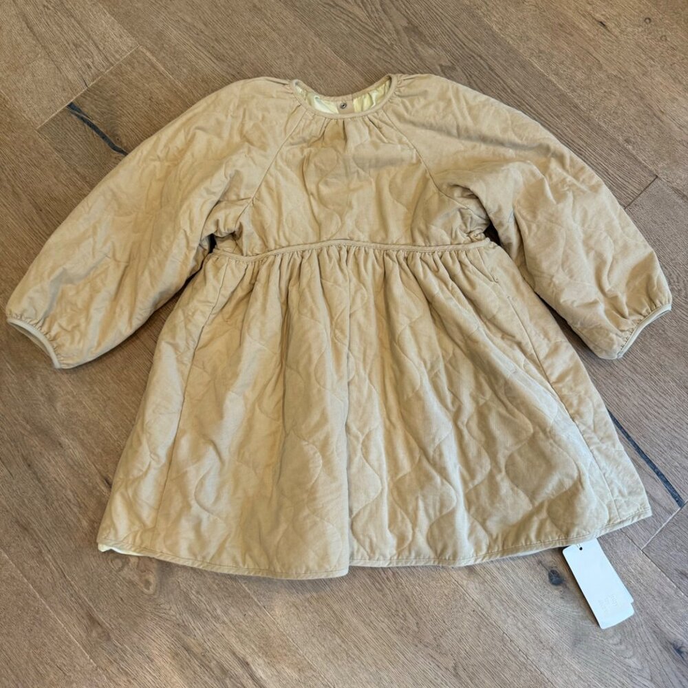 JBNY Warm Tan Quilted Corduroy Girls Dress 5-6Y Elastic Cuffs & Gathered Waist